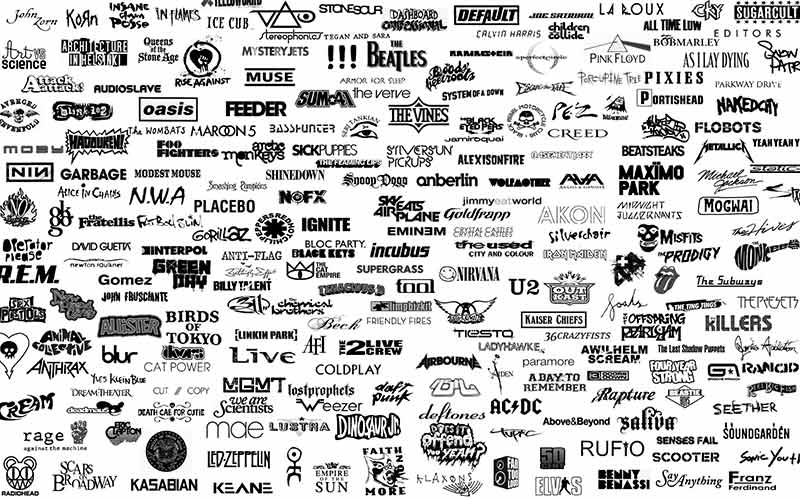 Photo of various band logos