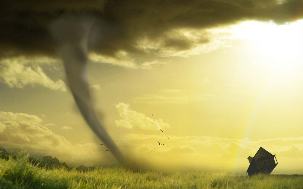 Photo of a Tornado with lone house