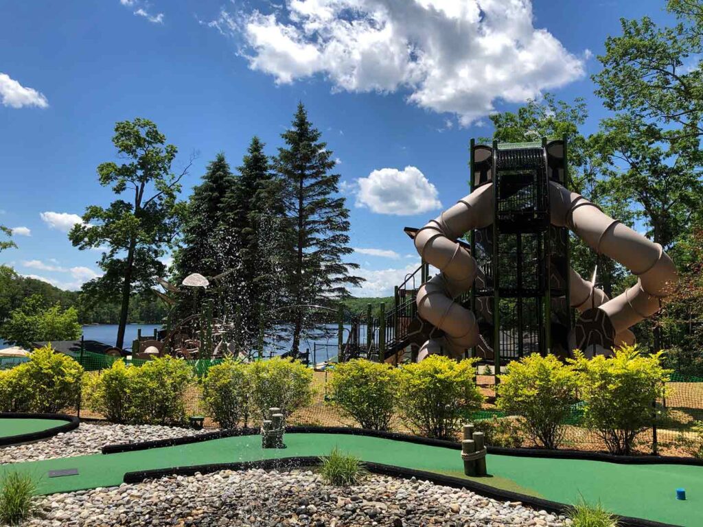 New playground with mini golf course in foreground