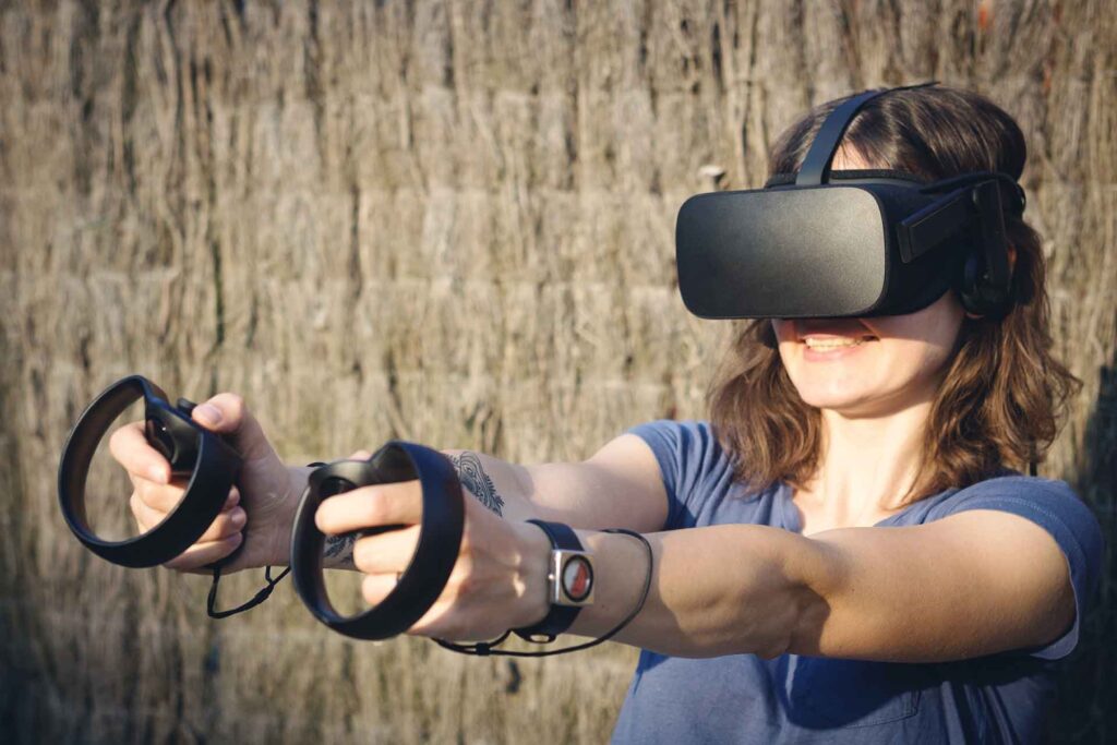 Woman playing a game in Virtual Reality