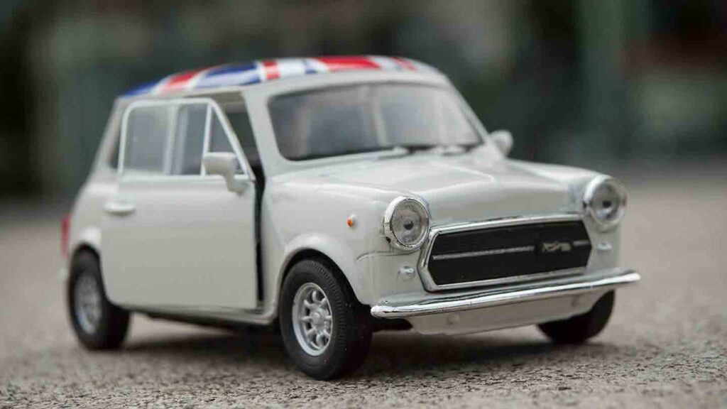 Image of model car with British Flag on the roof