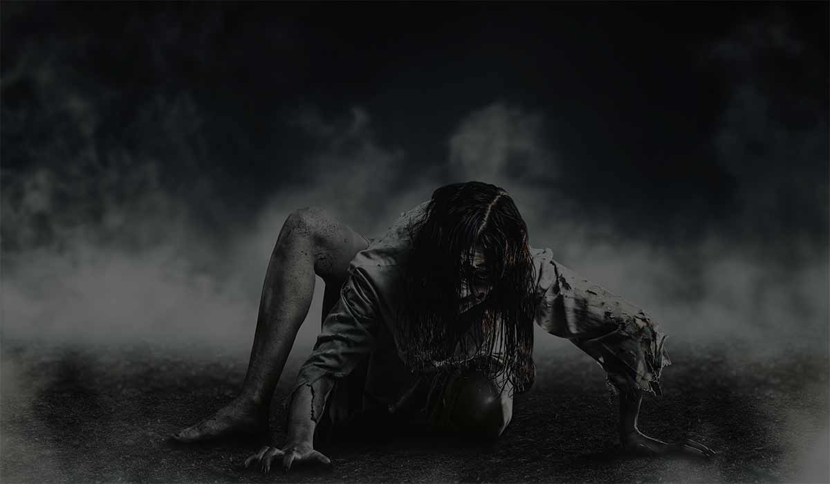 Black and White image of Halloween Zombie Female