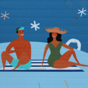 Illustration of 2 adults sitting on a beach towel